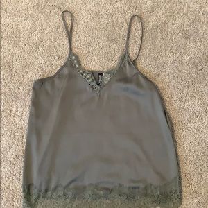 Olive green cami with lace trim.